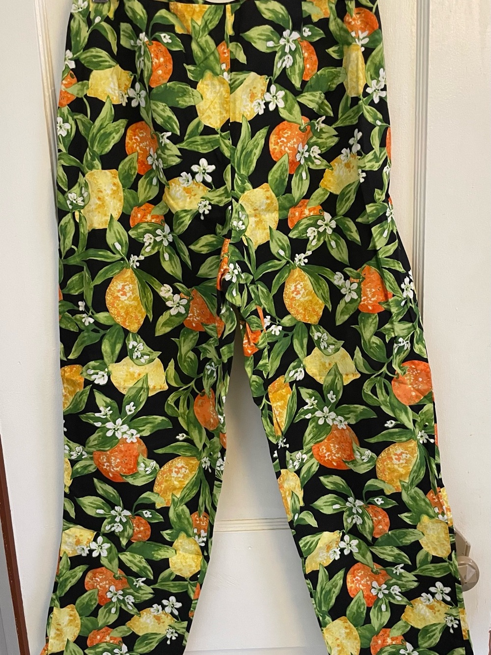 Citrus Print Pants - Black Background with Yellow & Orange Fruit